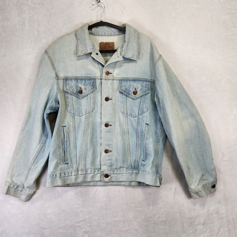 Vintage Sears Roebucks Denim Trucker Jacket Light Wash‎ Mens Blue Cotton XL